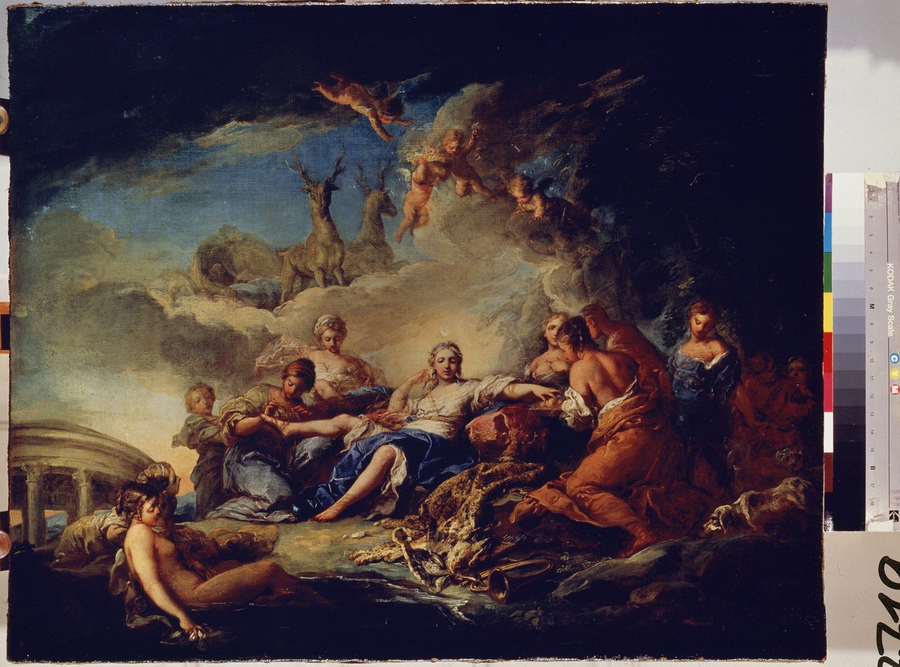 El descanso de Diana en la caza. Pintura de Carle Van Loo (1705-1765). Óleo sobre lienzo, 65 x 80,5 cm de Carle van Loo
