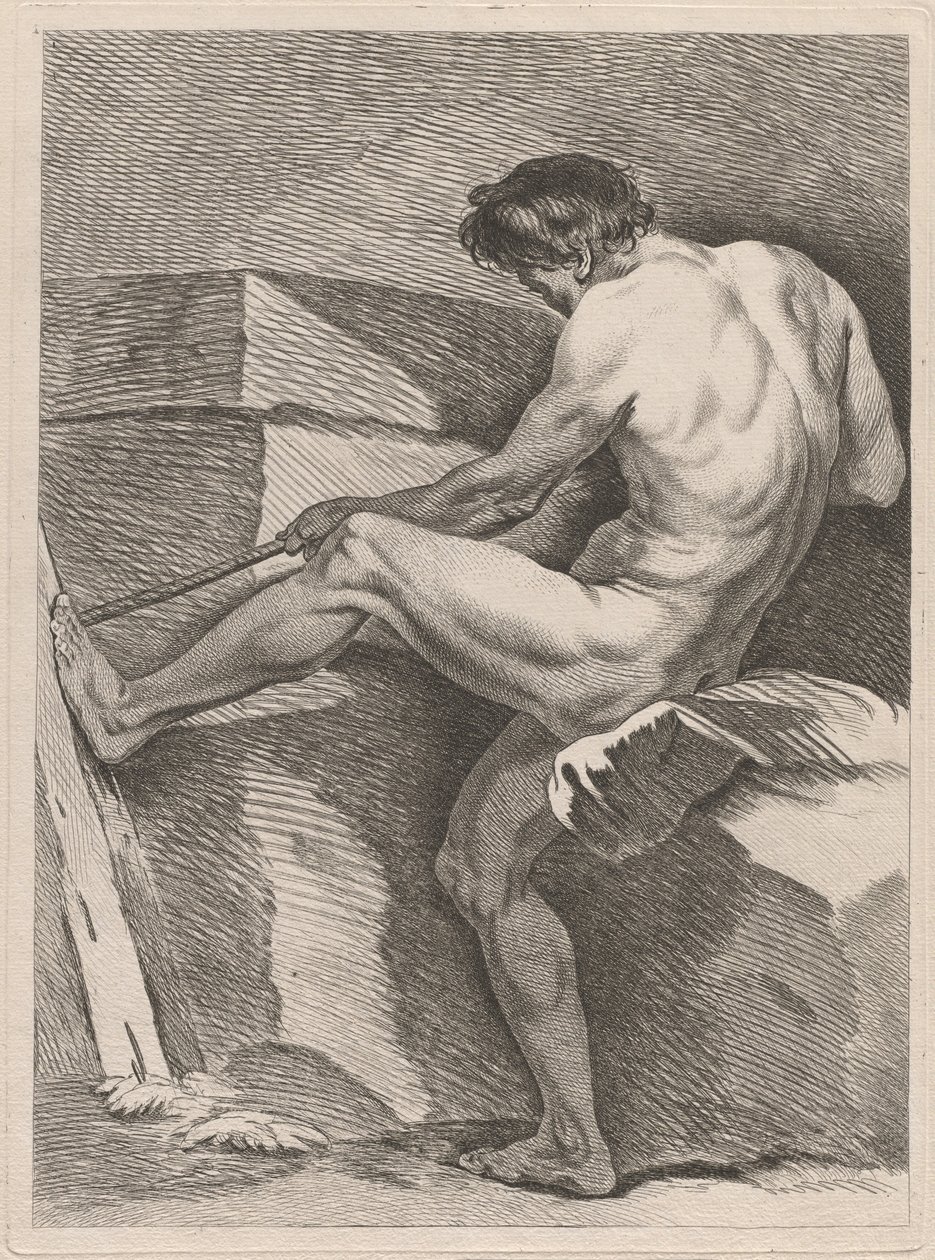 Hombre tirando de una cuerda, con el pie apoyado de Carle van Loo