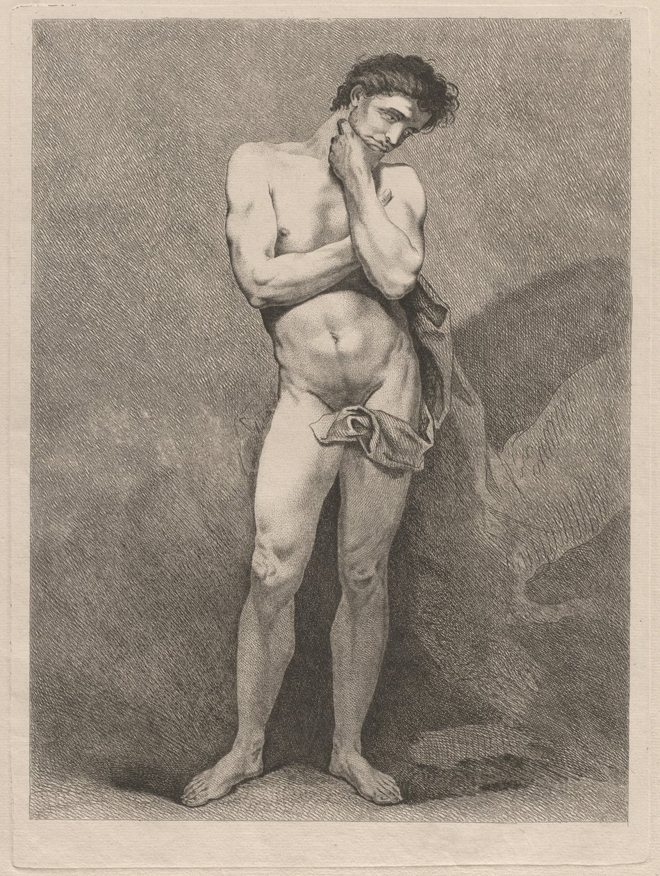 Hombre de pie en pose pensativa de Carle van Loo
