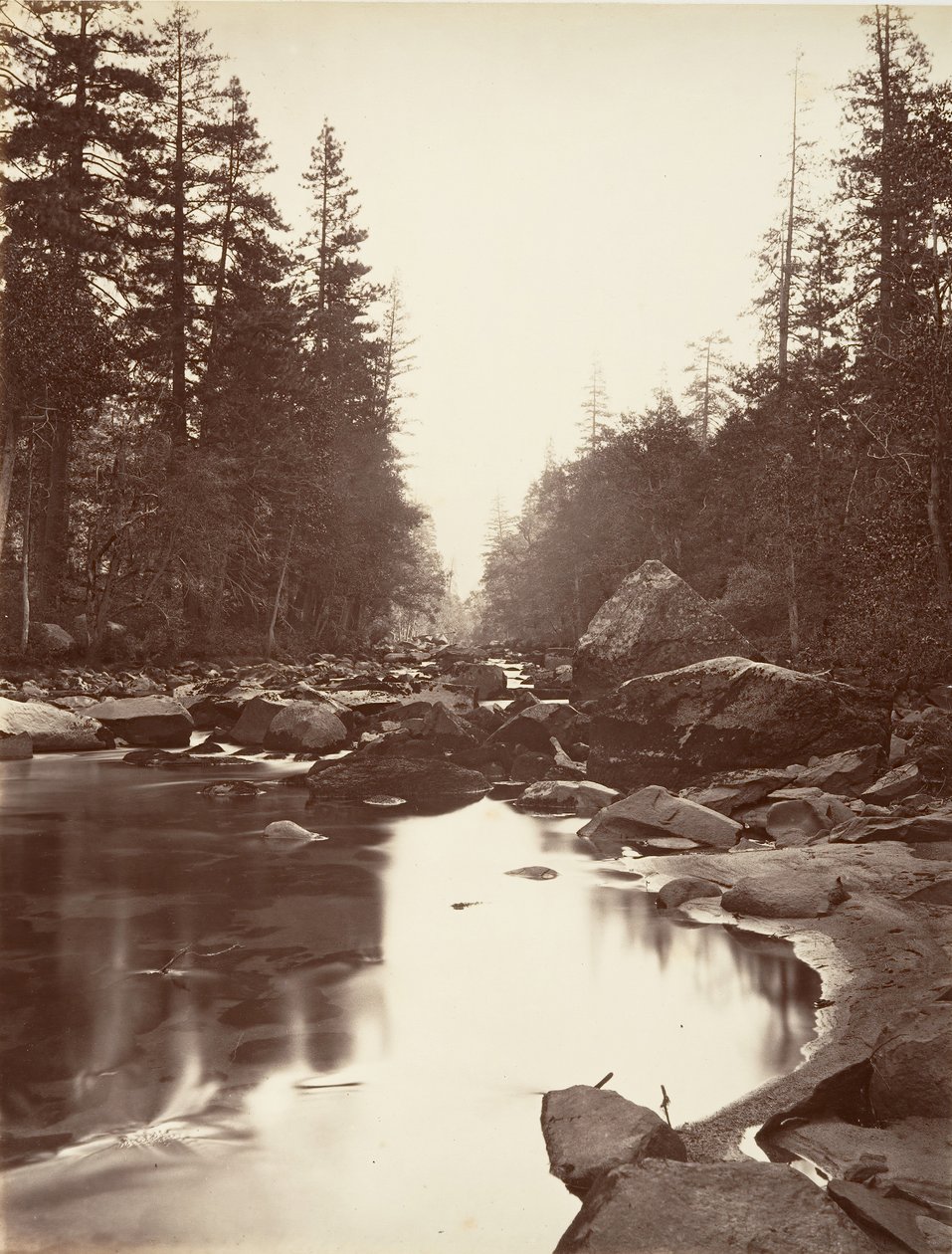 Río Merced, Yosemite, ca. 1872, impreso ca. 1876 de Carleton E. Watkins.