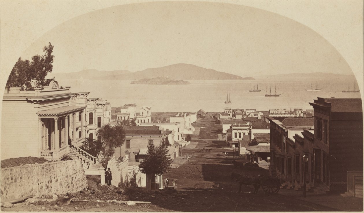 La isla de Alcatraz y la bahía de San Francisco, mirando al norte, 1880 (foto) de Carleton Emmons Watkins