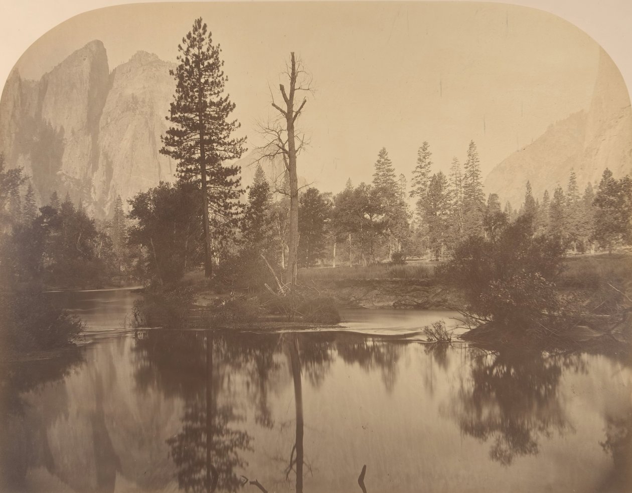 Vista del río hacia el valle, Roca de la Catedral a la izquierda, 1861 de Carleton Emmons Watkins
