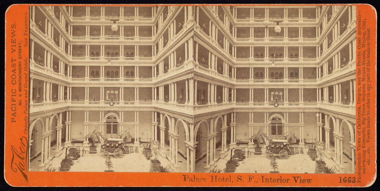 Hotel Palace, S.F., vista interior de Carleton Watkins