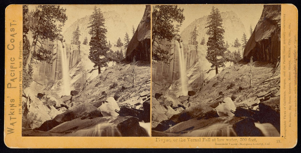 Piwyac, o la Cascada Vernal, 300 pies, Valle de Yosemite, Condado de Mariposa, Cal de Carleton Watkins