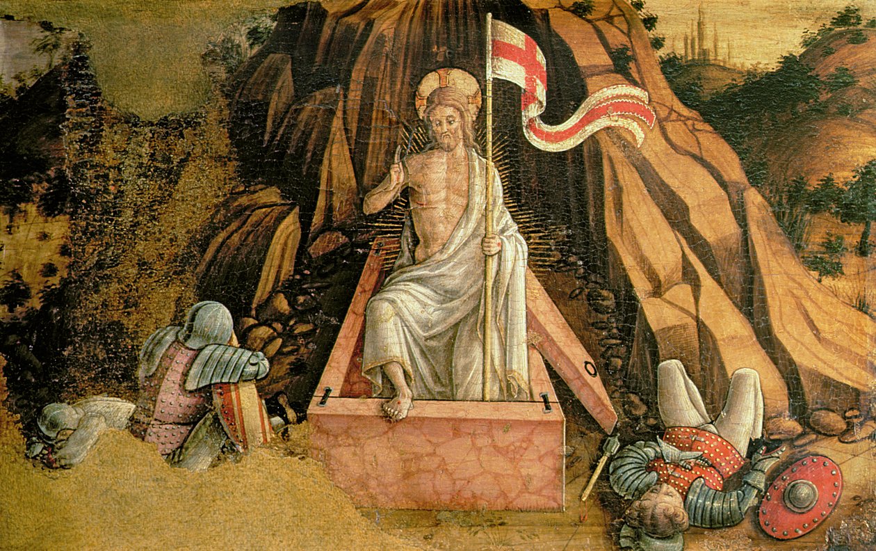 La resurrección, panel predela derecho del políptico de San Silvestro, 1468 (detalle) de Carlo Crivelli