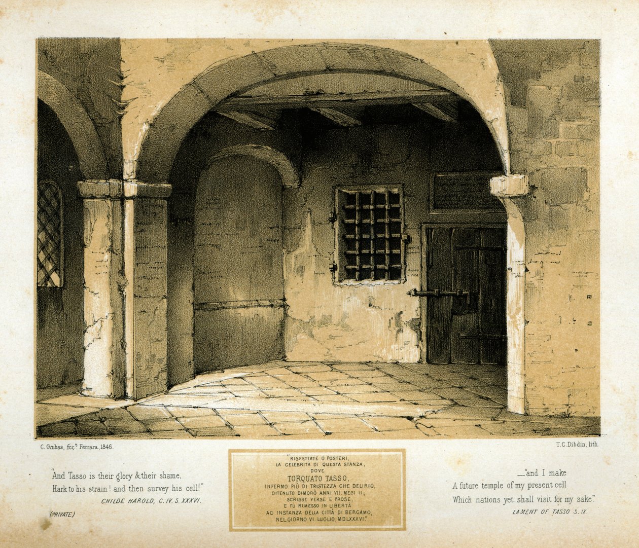 Memorial a Torquato Tasso, grabado por T.C. Dibdin después de una pintura de 1846 de Carlo Grubacs