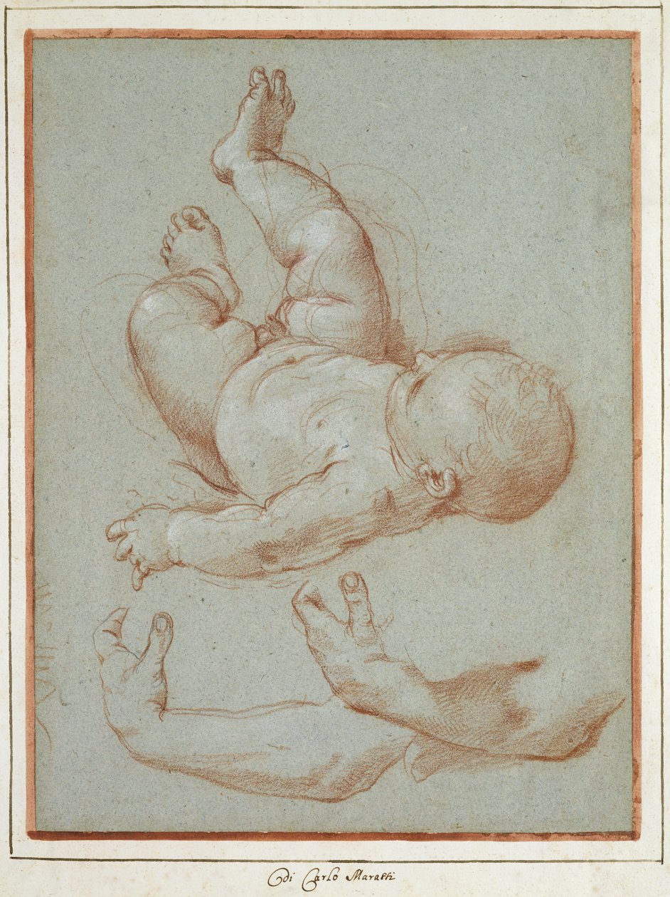 El Infante Rómulo y dos estudios del brazo izquierdo de un hombre de Carlo Maratta or Maratti