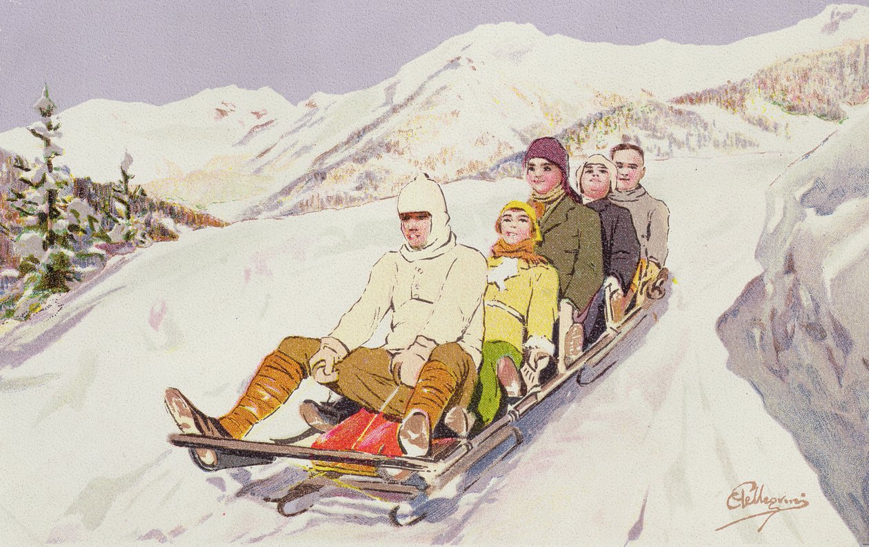 Tobogganers en Davos, Suiza de Carlo Pellegrini