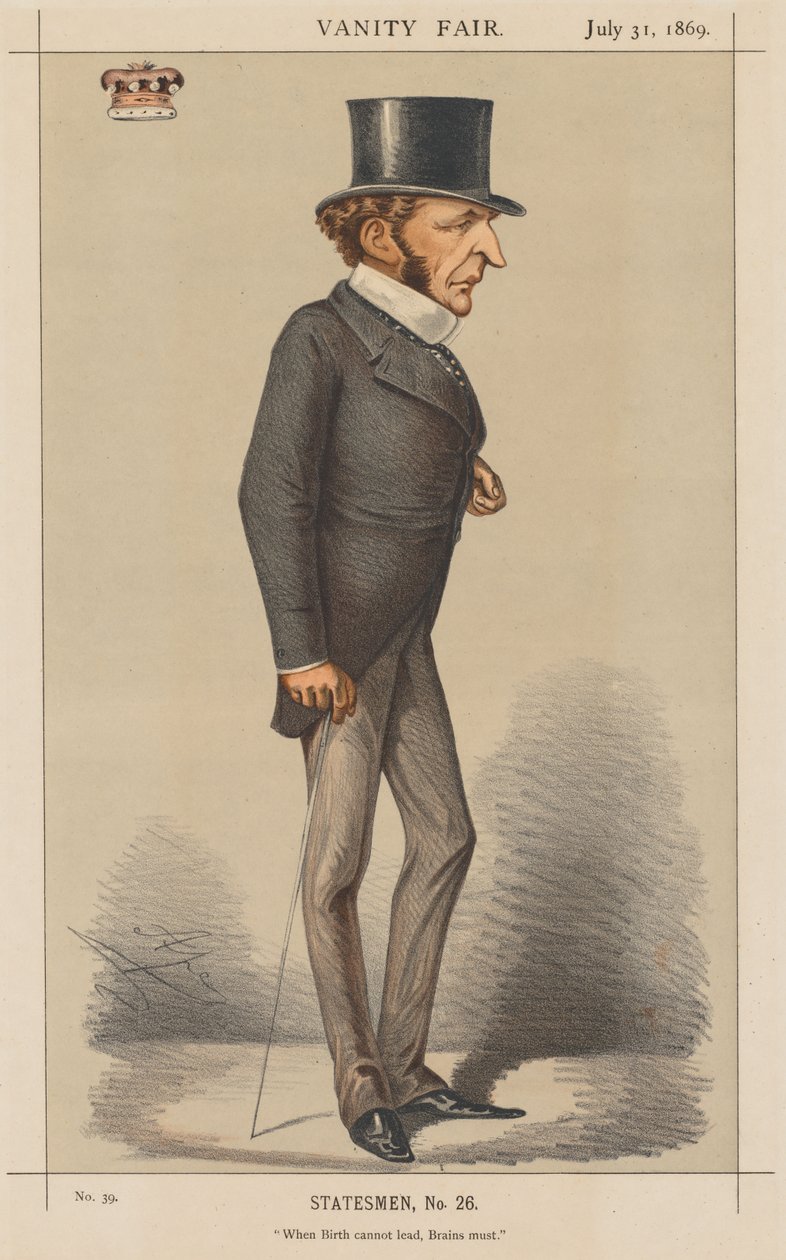 Vanity Fair: Estadista No. 26 Cuando el nacimiento no puede liderar, el cerebro debe hacerlo, 1869 de Carlo
