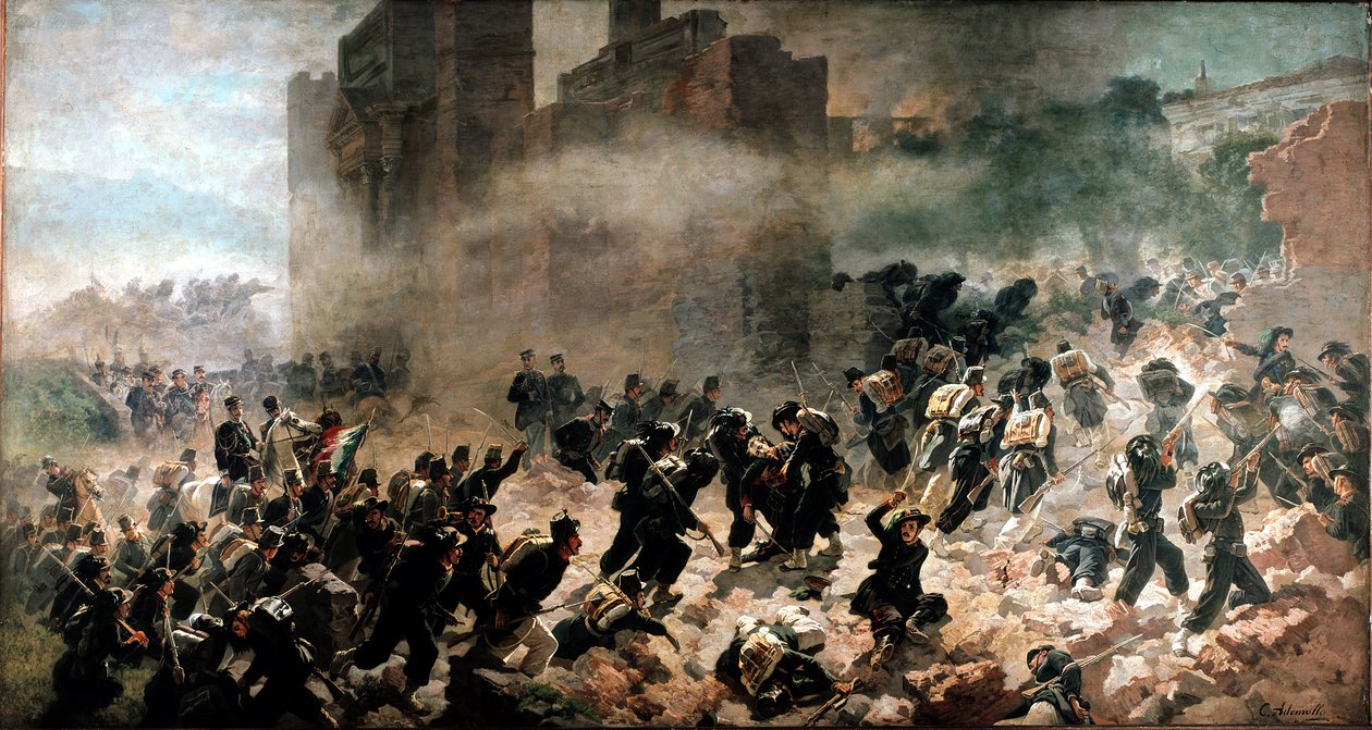 La brecha de la Porta Pia, Roma (20 de septiembre de 1870) - Pintura de Carlo Ademollo (1825-1911). Milán, Museo del Risorgimento de Carlo Ademollo