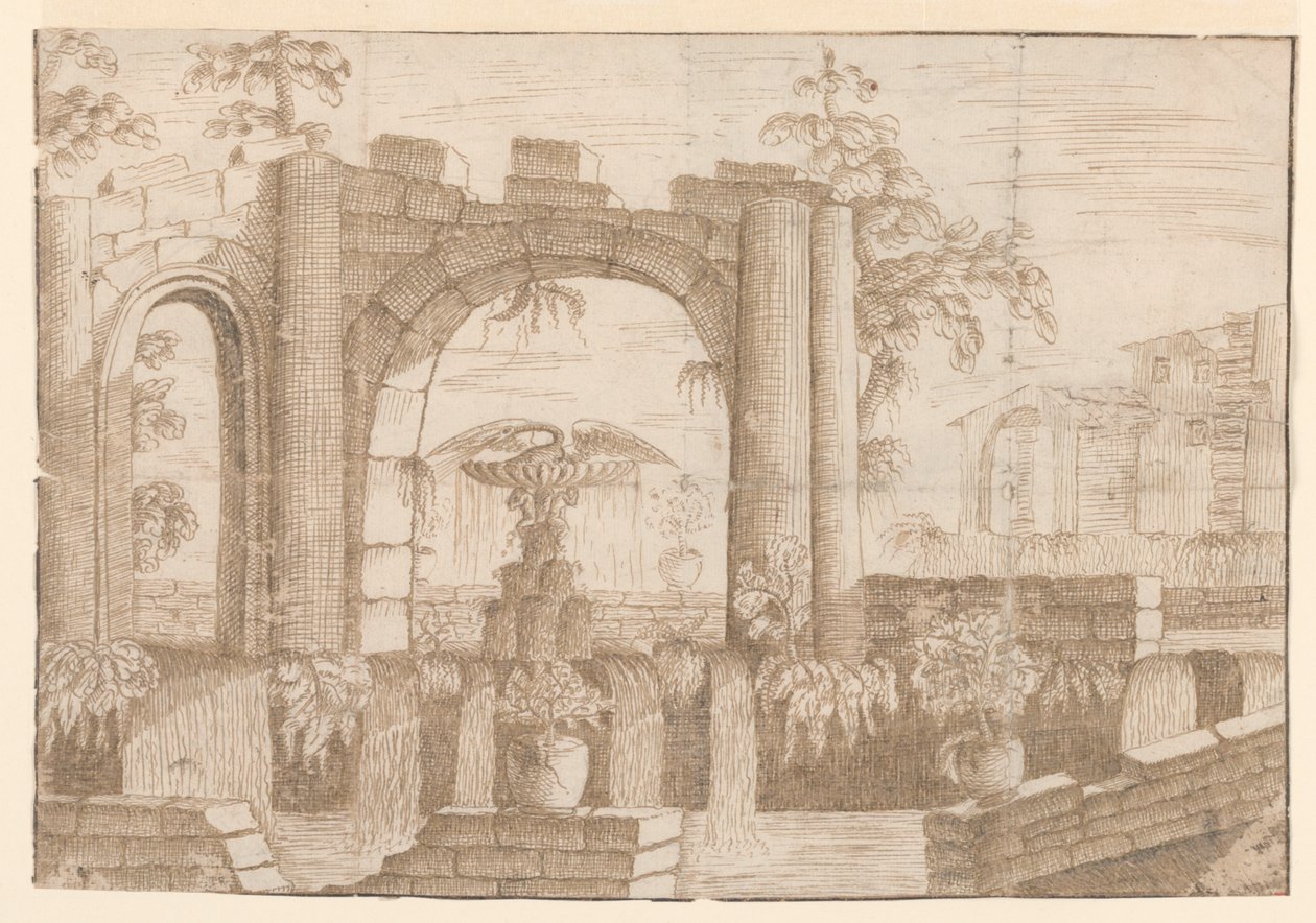 Un jardín con arco en ruinas de Carlo Antonio Buffagnotti