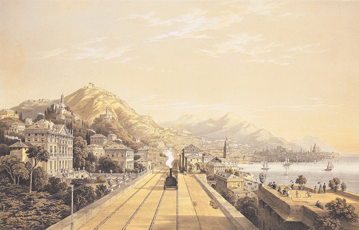 Frontispicio de "Vistas del ferrocarril entre Turín y Génova", 1853 de Carlo Bossoli