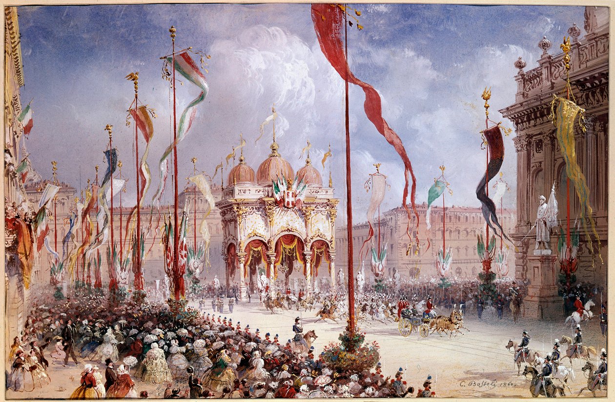 Risorgimento - Victor-Emmanuel II (Victor-Emmanuel) (Vittorio Emanuele) (1820-1878) en la apertura del Parlamento Italiano el 02/04/1860 (óleo sobre lienzo) de Carlo Bossoli