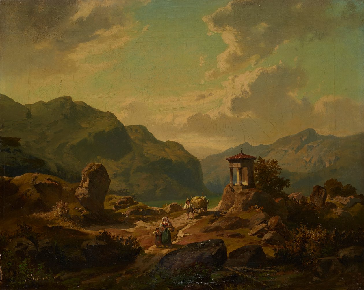 paisaje de montaña con un lago de Carlo Brioschi