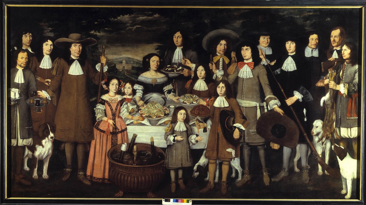Retrato de una familia o "Bebida durante una partida de caza". Pintura de Carlo Cane (1618-1688). Pintura del siglo XVII. Pinacoteca del Castello Sforzesco Milán de Carlo Cane