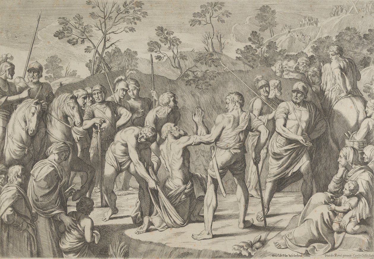 San Andrés arrodillado en oración mientras es llevado a la cruz, después de Reni, 1650-80 de Carlo Cesi