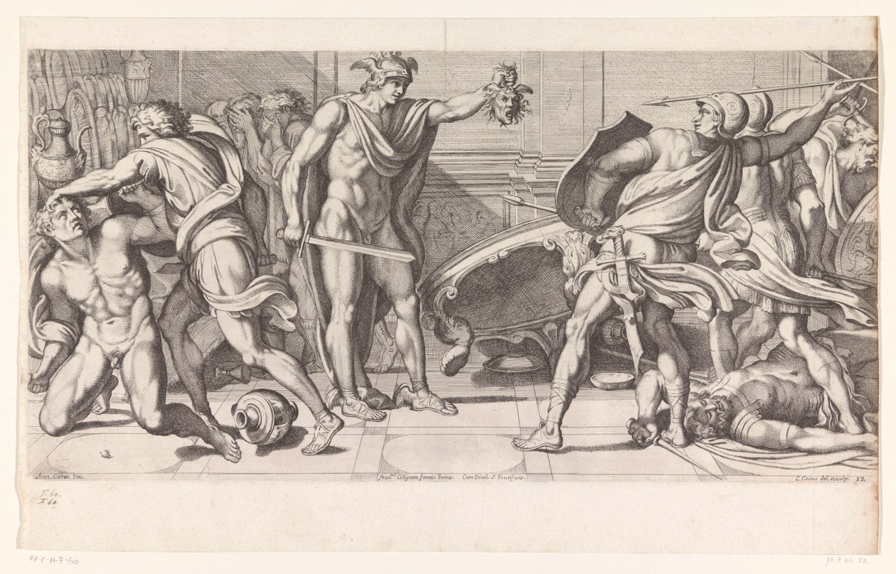 Fineo y sus seguidores convertidos en piedra Pinturas en el Palacio Farnese en Roma (título de la serie) Galeria nel Palazzo Farnese en Roma (título de la serie) de Carlo Cesio