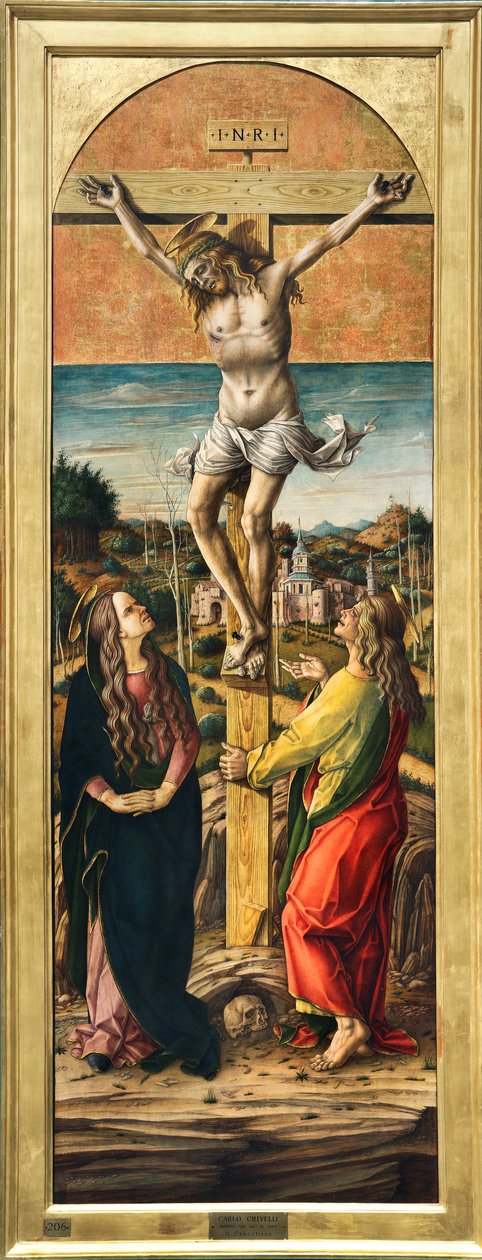 Crucifixión con la Virgen María y San Juan Evangelista de Carlo Crivelli
