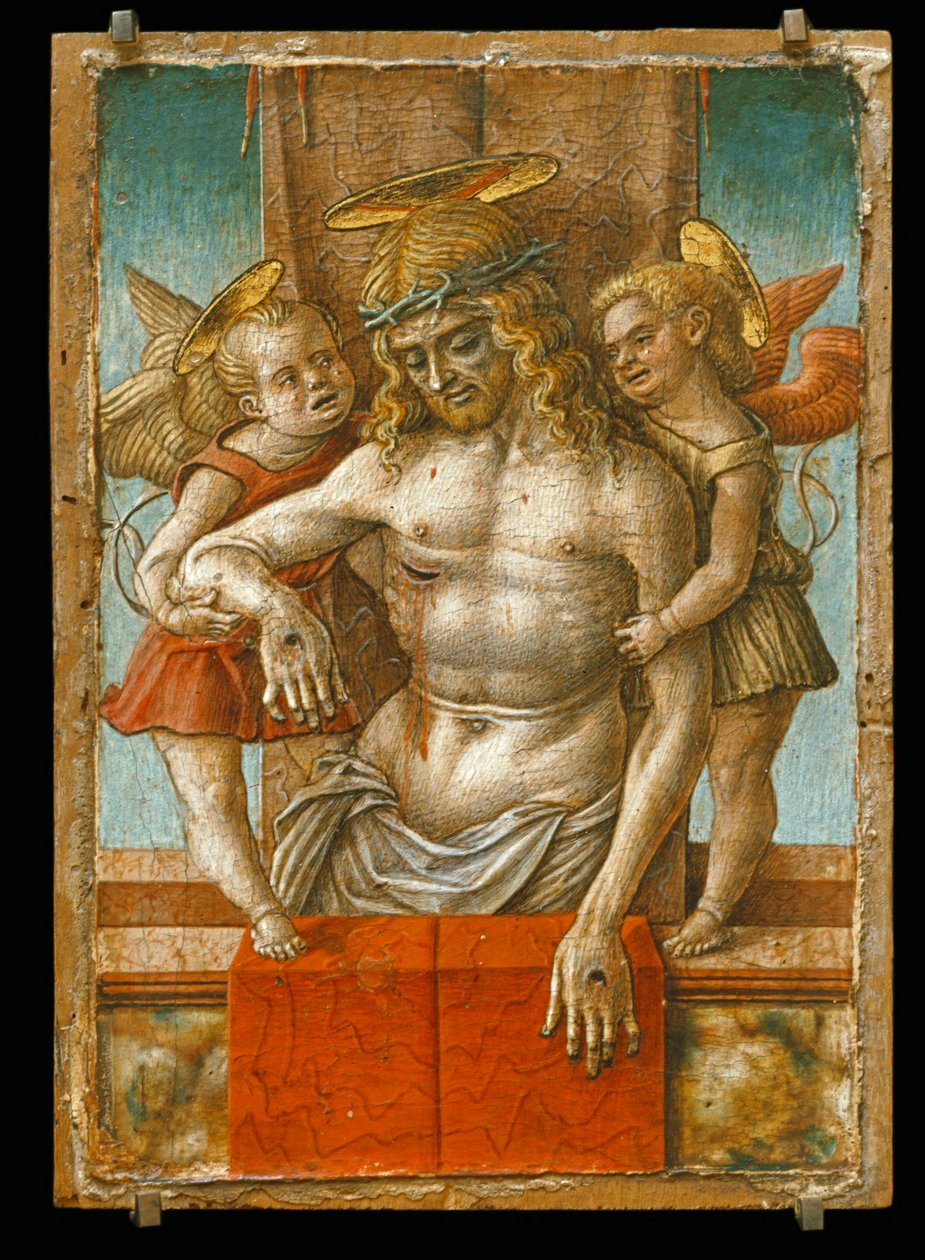 El Cristo muerto sostenido por dos ángeles ... de Carlo Crivelli