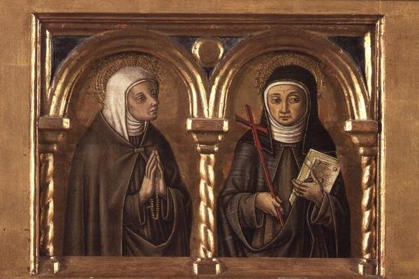 Femenina no identificada y Santa Clara de Asís (panel predella) (detalle) de Carlo Crivelli