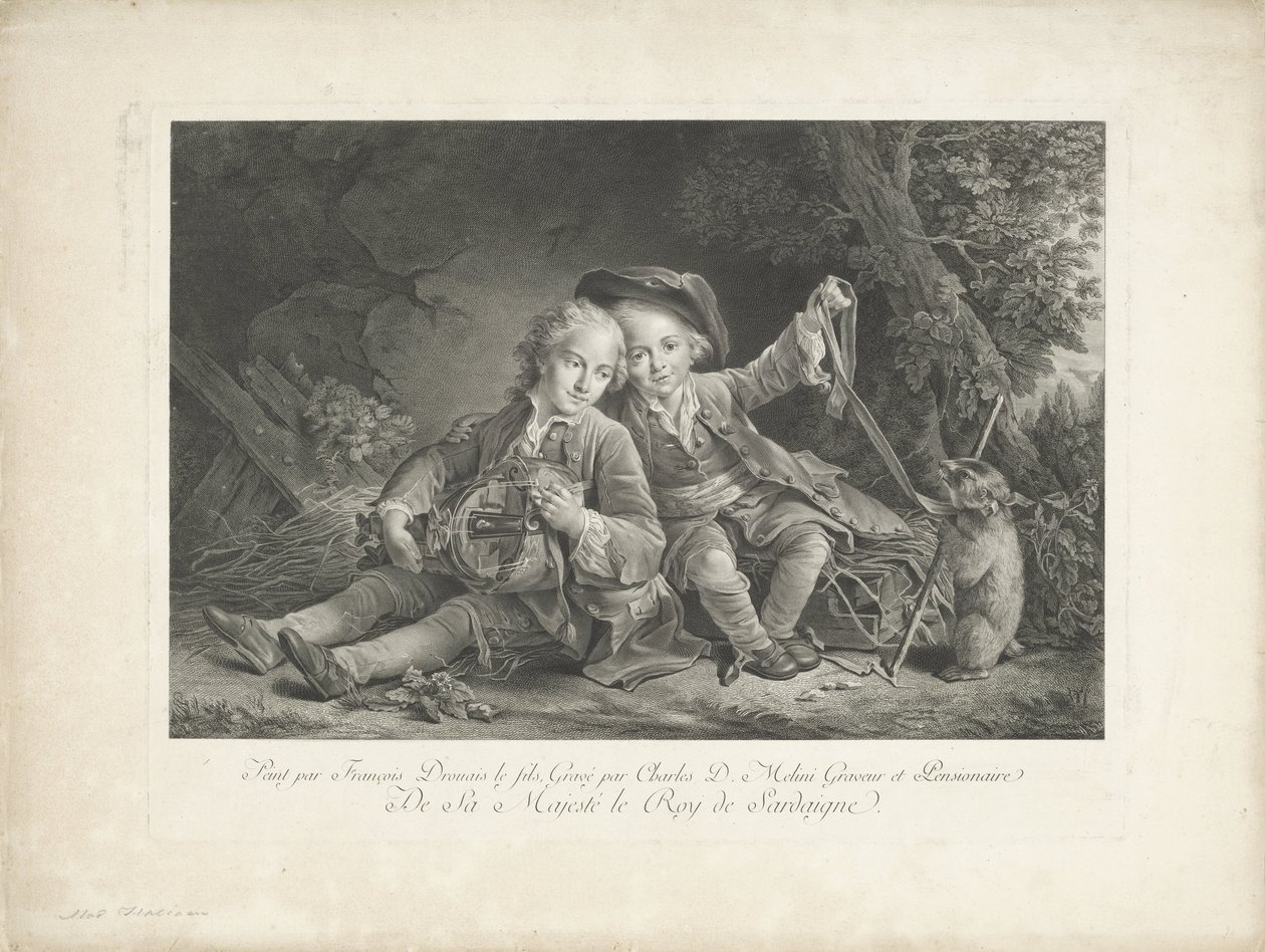 Dos niños con marmota de Carlo Domenico Melini