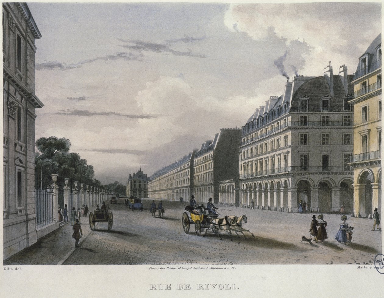 La Rue de Rivoli, grabado por Frederic Martens (1809-75) 1832 de Carlo Gilio