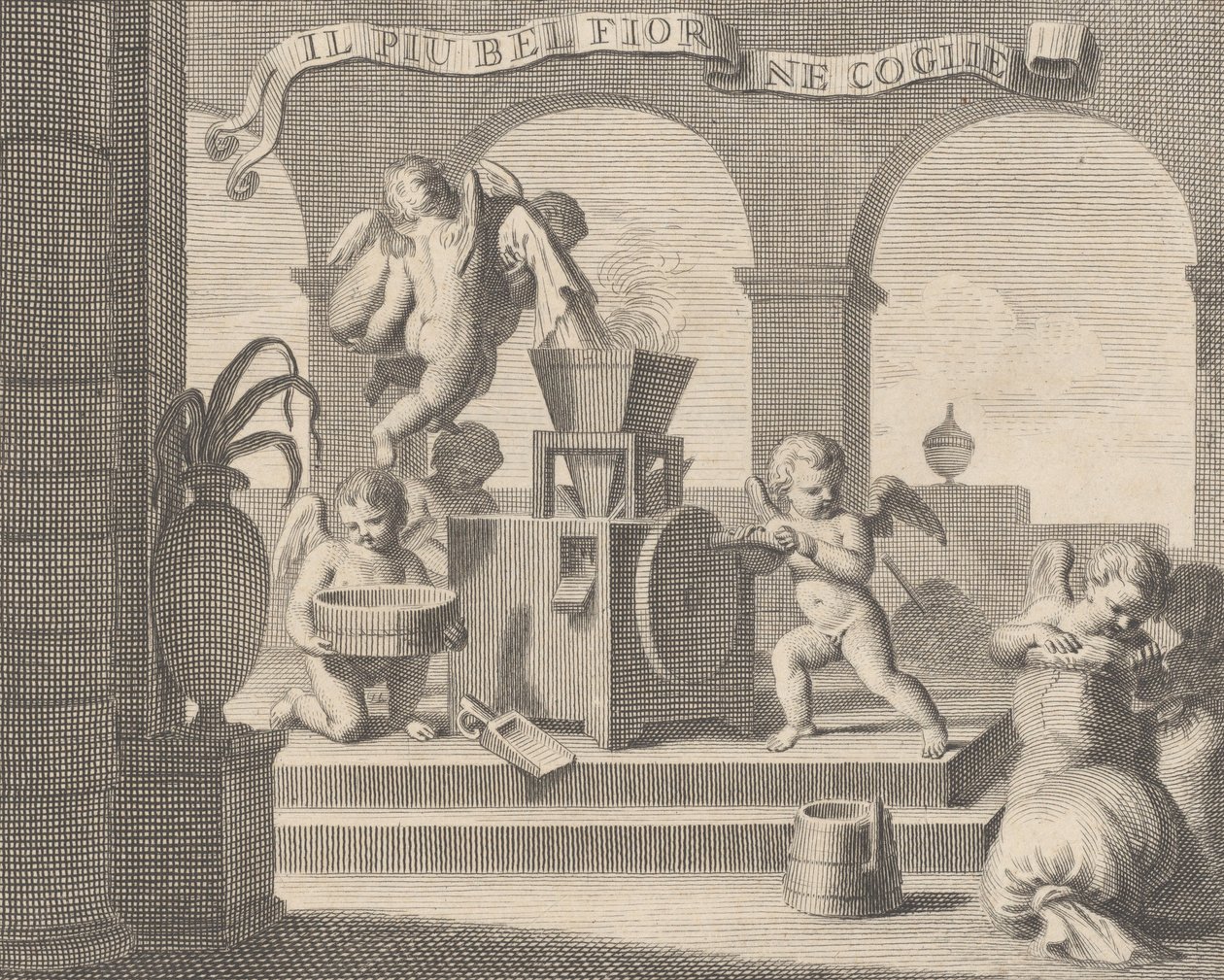 Ella recoge la flor más bella Il più bel fior ne coglie, un grupo de seis putti trabajando..., 1740-59 de Carlo Gregori