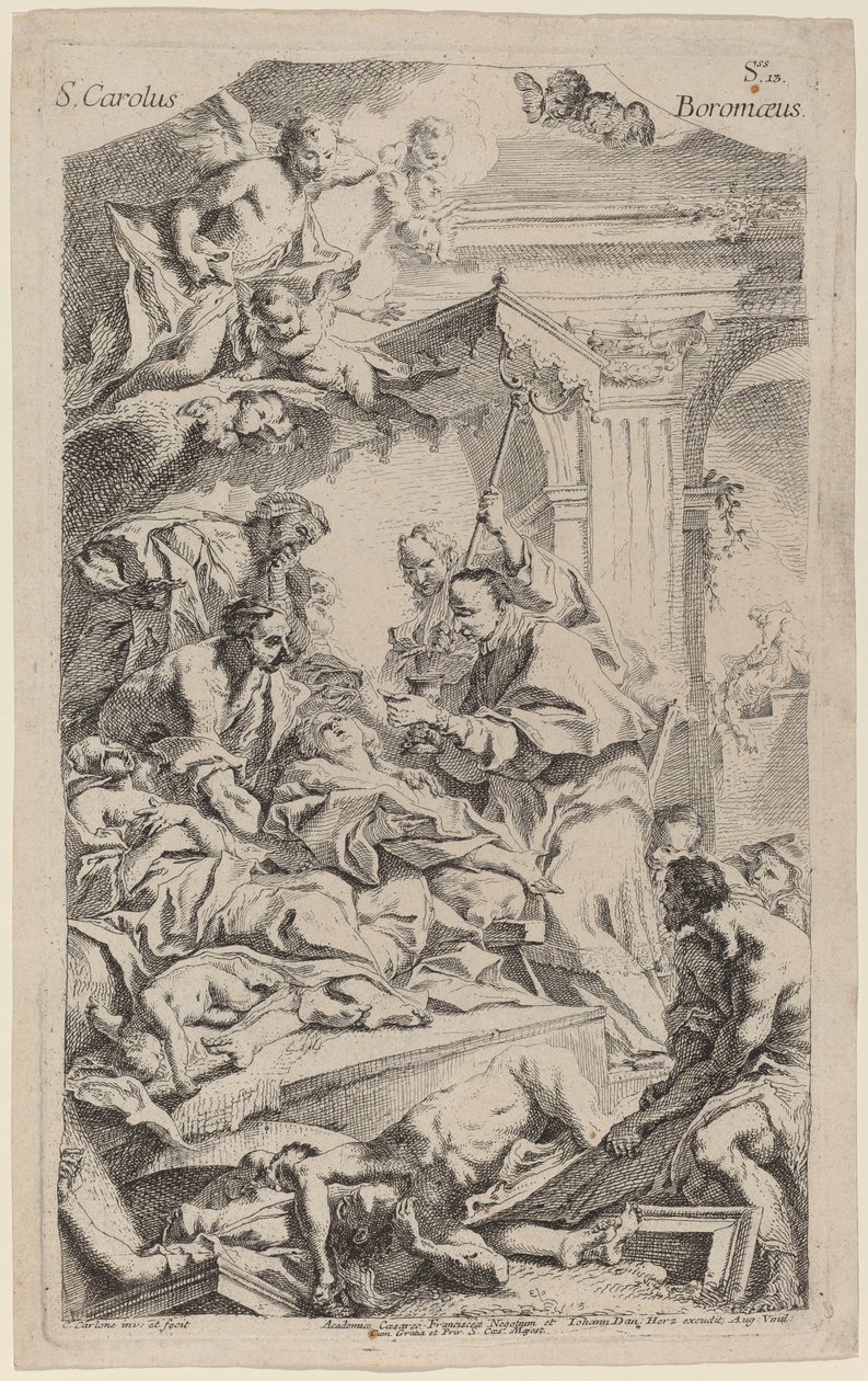 San Carlos Borromeo Dando la Última Comunión a las Víctimas de la Peste de Carlo Innocenzo Carlone