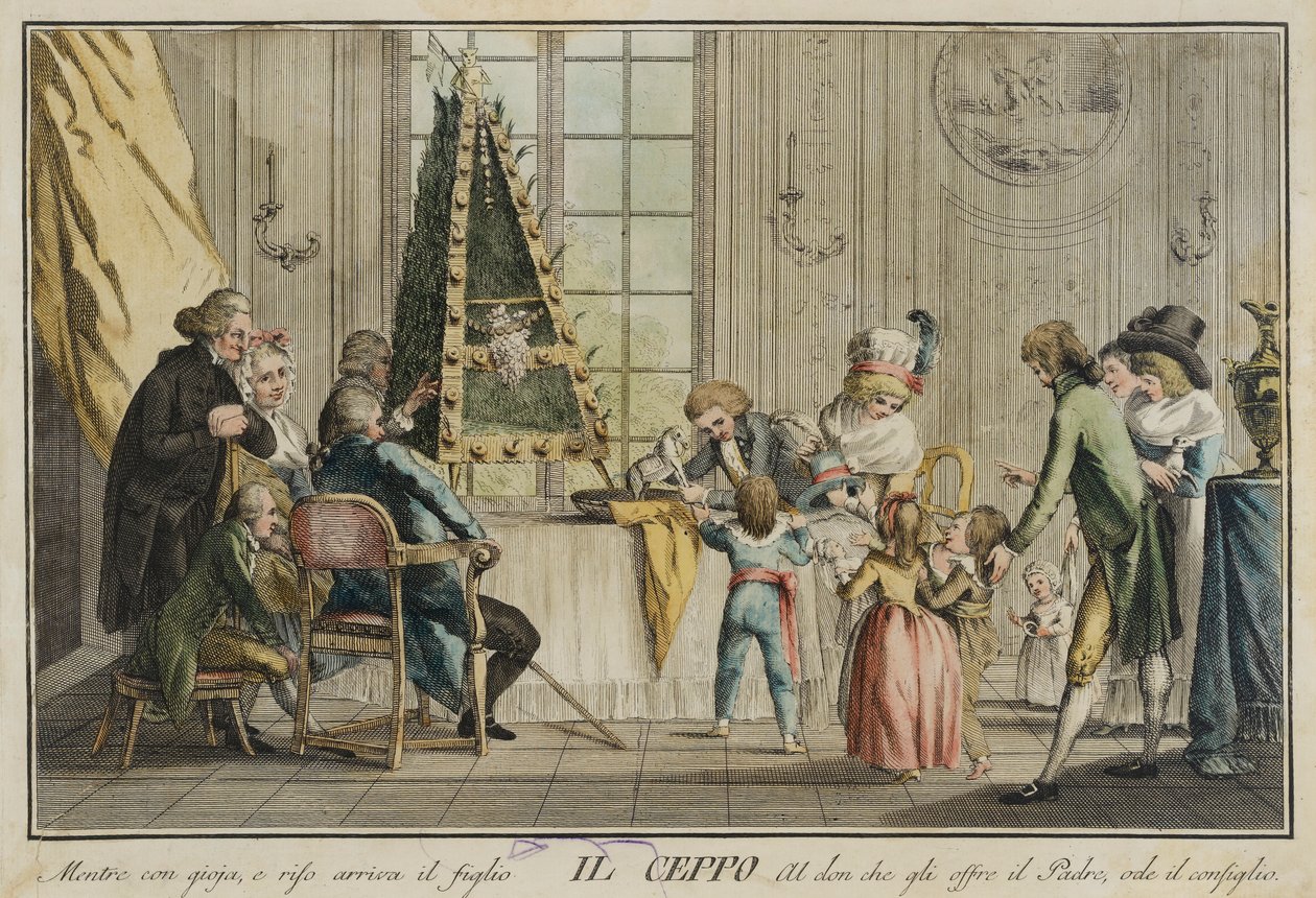 Il ceppo (La familia), del portafolio Giuochi, Trattenimenti e Feste Annue che si costumano en Toscana y especialmente en Florencia (Juegos, entretenimientos y celebraciones anuales que son habituales en Toscana y especialmente en Florencia) de Carlo Lasinio