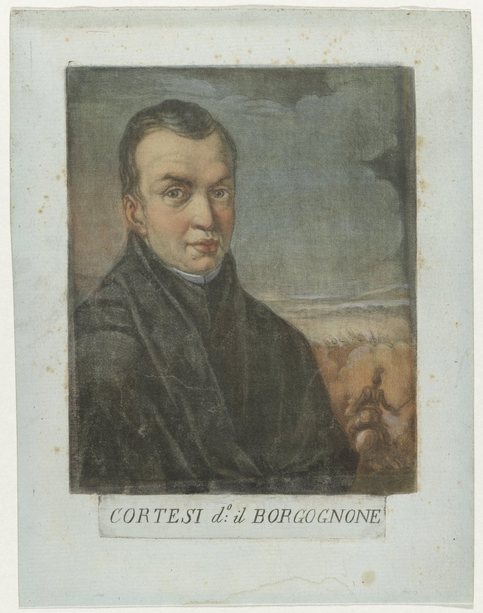 Portret van schilder Jacques Courtois Kunstenaars Zelfportret En in de Galleria degli Uffizi te Florence (título de la serie) Los autorretratos de la Real Galleria di Firenze (título de serie) de Carlo Lasinio