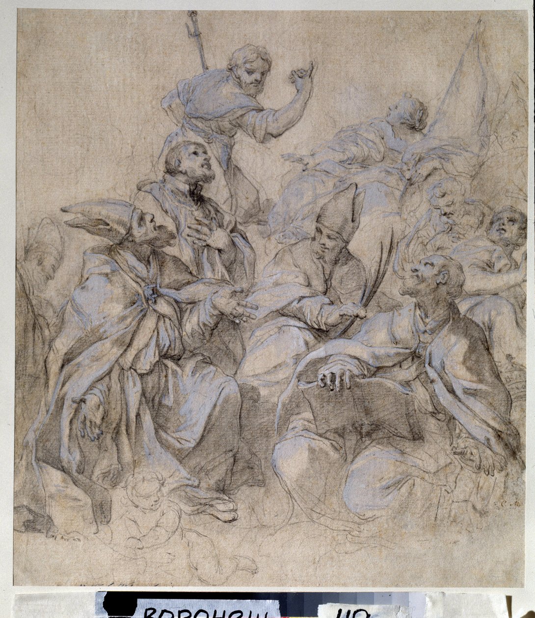 Dibujo preparatorio al fresco para la iglesia de Santa María del Popolo de Roma (gouache y lápiz sobre papel) de Carlo Maratta or Maratti