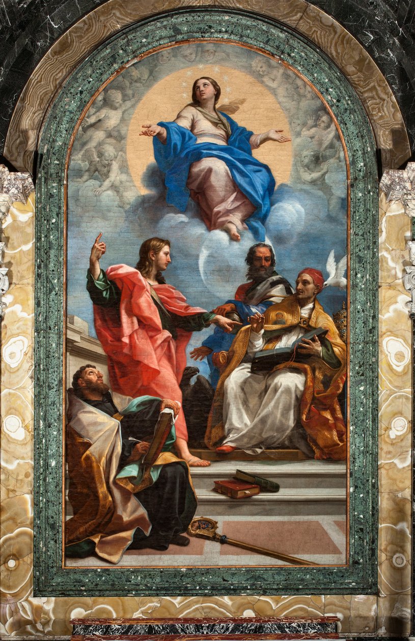 Inmaculada Concepción y San Juan Evangelista, San Gregorio el Grande, San Juan Crisóstomo y San Agustín de Carlo Maratta or Maratti