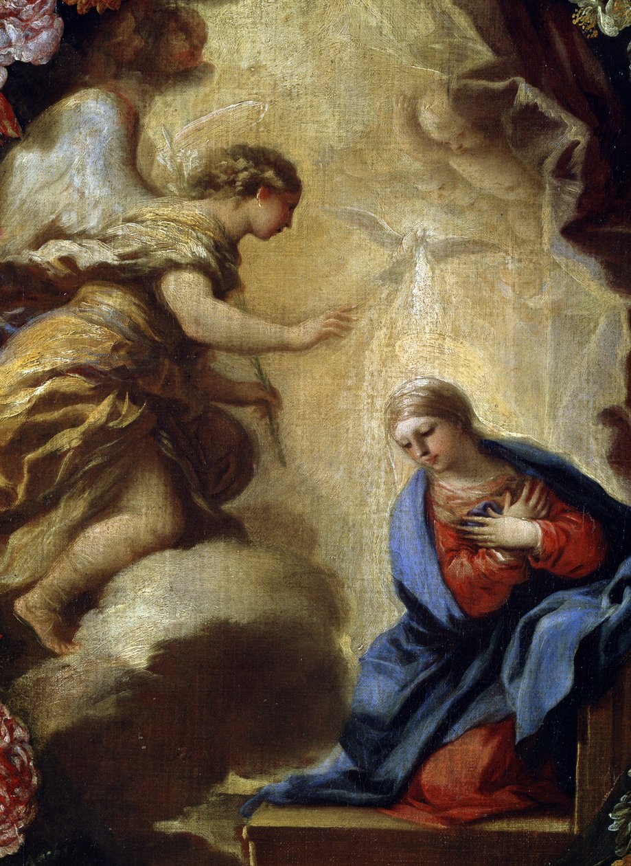 ""La Anunciación con flores"" Pintura de Carlo Maratta (1625-1713) Detalle. Museo de Bellas Artes Mikalojus Konstantinas Ciurlionis, Kaunas, Lituania de Carlo Maratta or Maratti