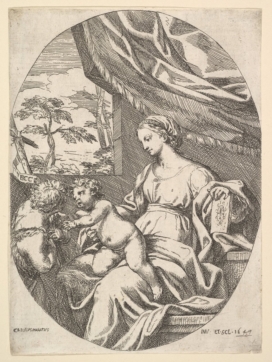 La Virgen y el Niño con el joven San Juan Bautista, 1647 de Carlo Maratta or Maratti
