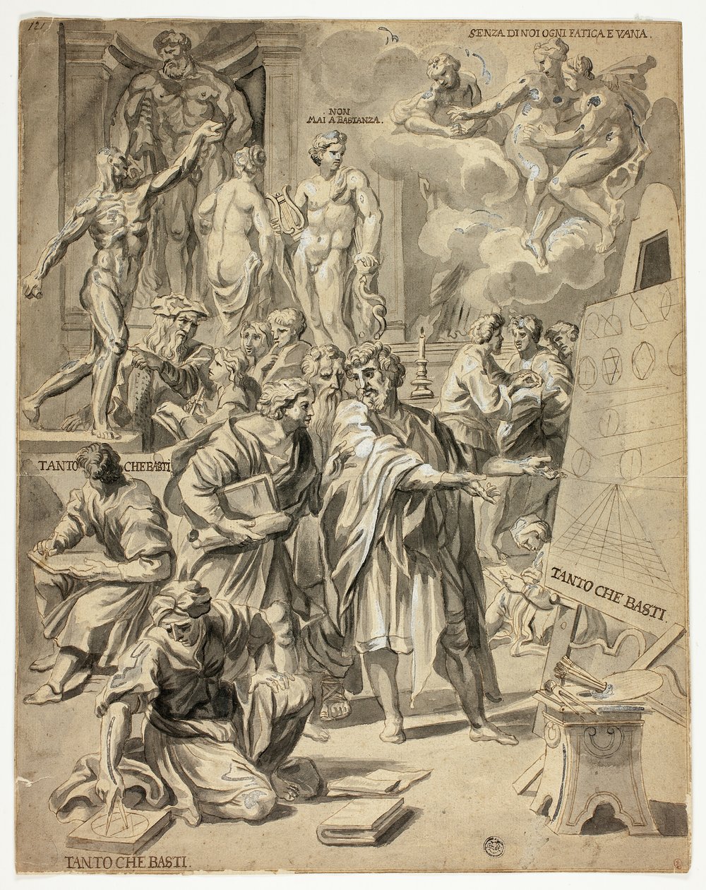 Escena alegórica en el estudio de un artista de Carlo Maratti