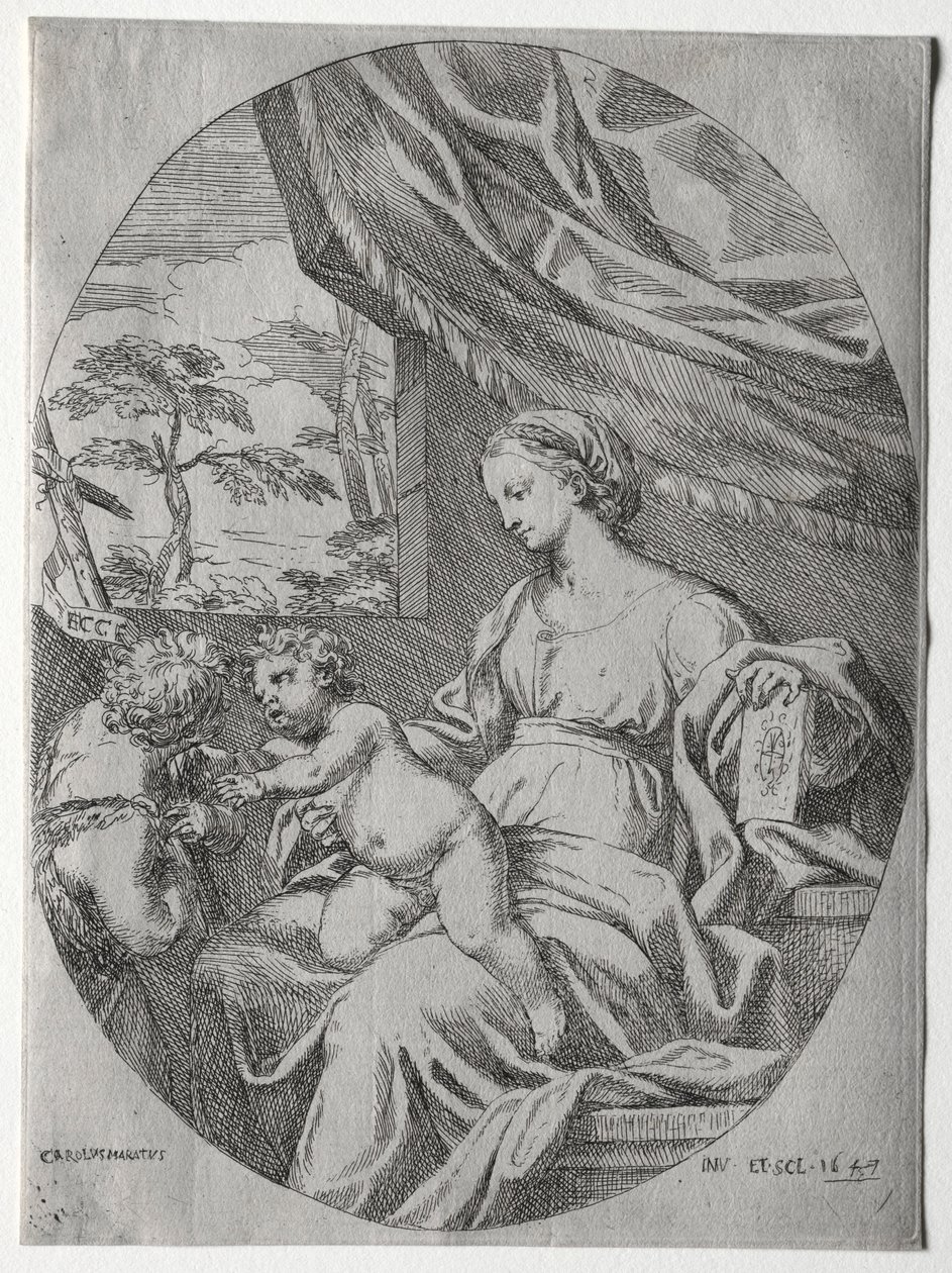 Virgen y Niño con el infante San Juan, 1647 de Carlo Maratta or Maratti