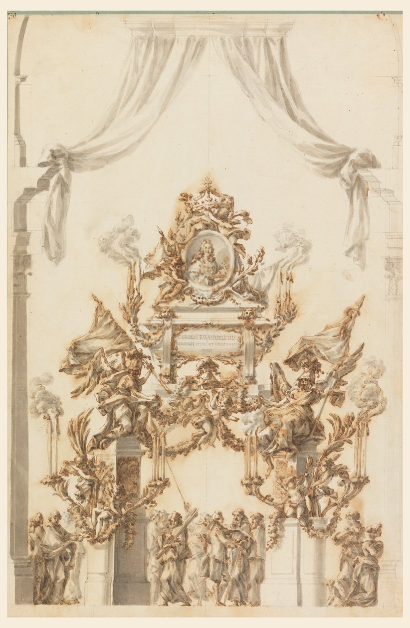 Diseño para un catafalco para Carlos Emanuel III de Cerdeña de Carlo Marchionni