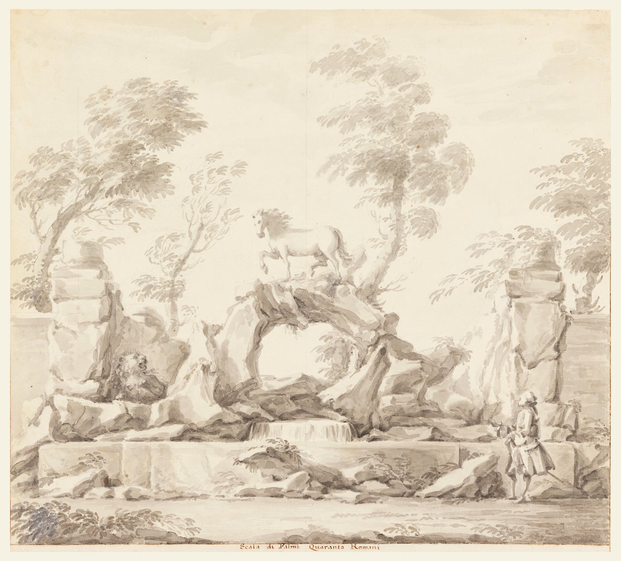 Diseño para una fuente con Pegaso, para la Villa Albani, Roma de Carlo Marchionni