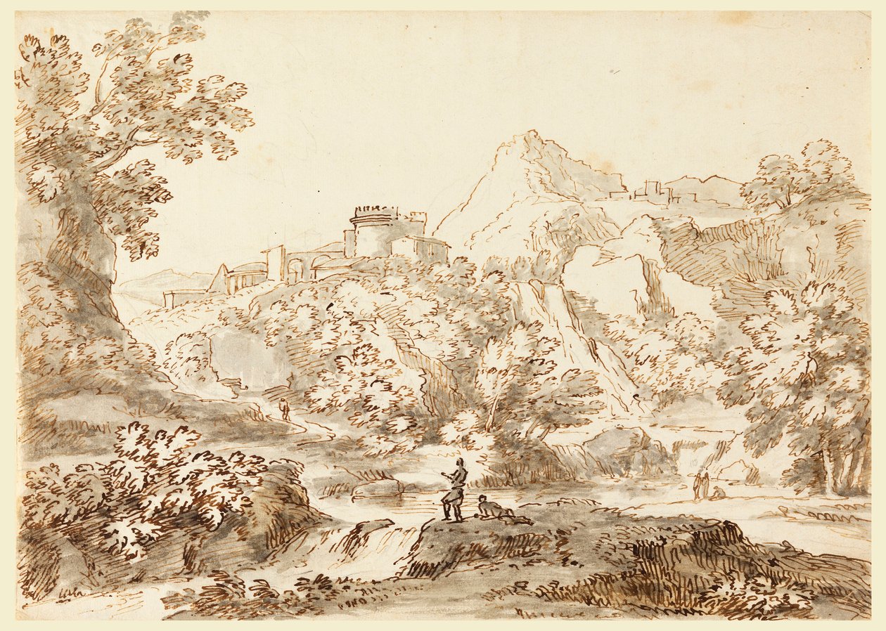 Dibujo, Paisaje con ciudad, 1750-1770 de Carlo Marchionni