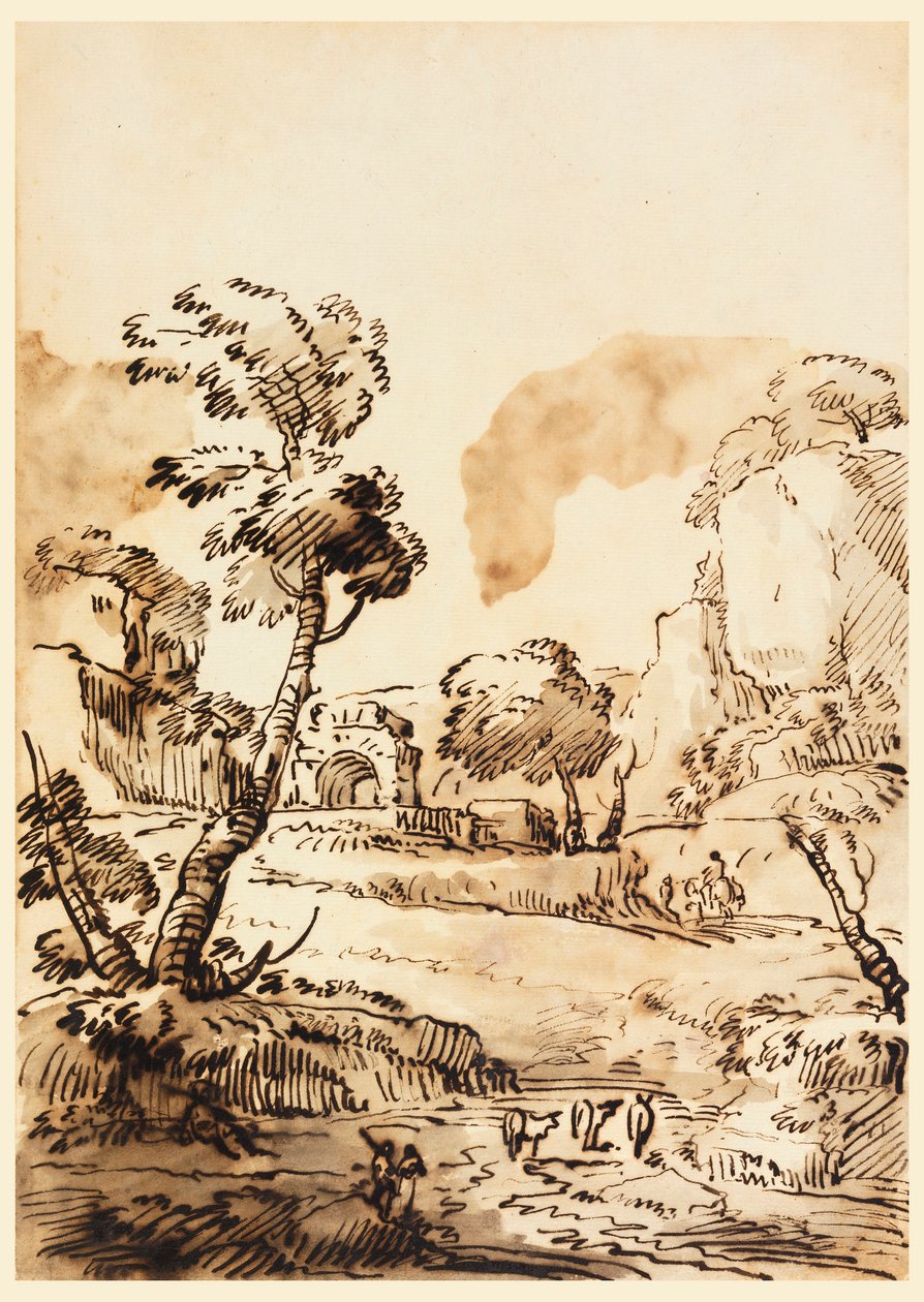 Dibujo, Un paisaje pastoral, 1760-1780 de Carlo Marchionni