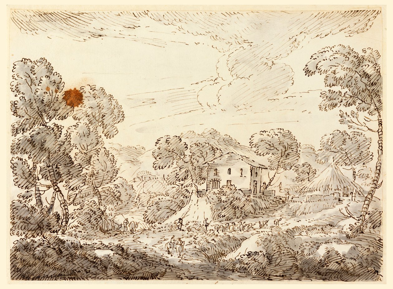Dibujo, Vivienda de un campesino en un país boscoso, 1750-1770 de Carlo Marchionni