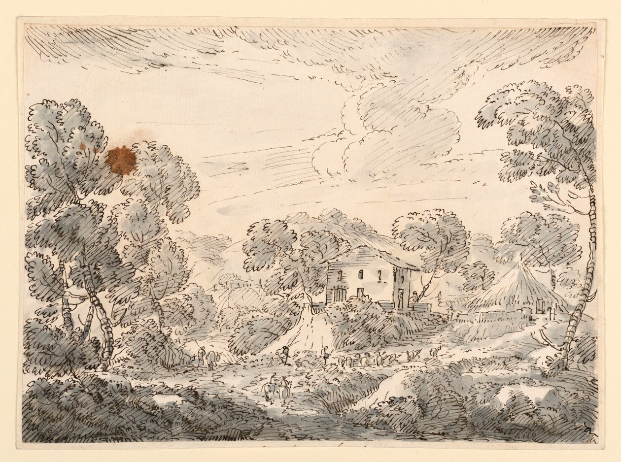 Dibujo, Vivienda de un campesino en un país boscoso, 1750-1770 de Carlo Marchionni
