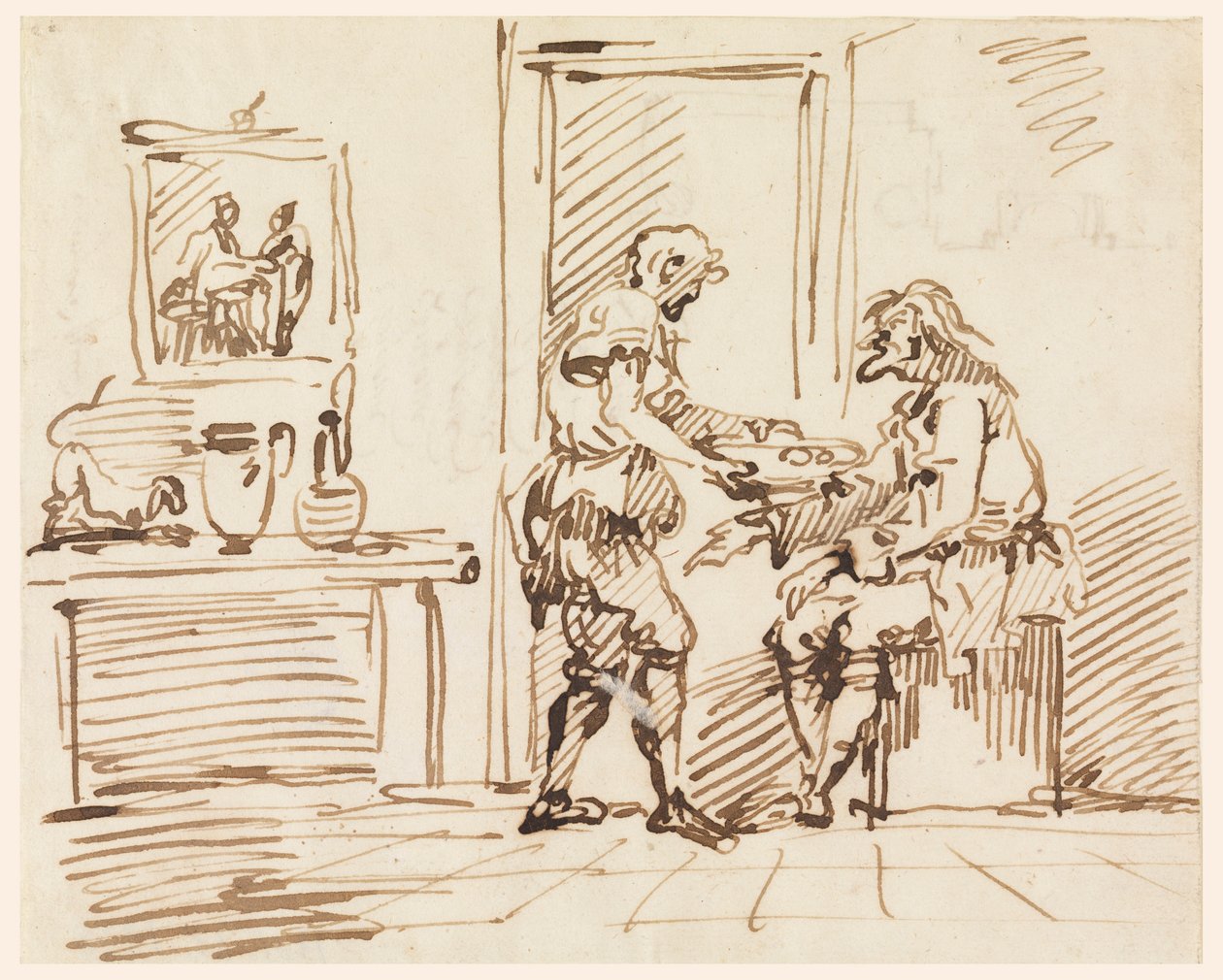 Dibujo, Una escena de género, 1725-50 de Carlo Marchionni