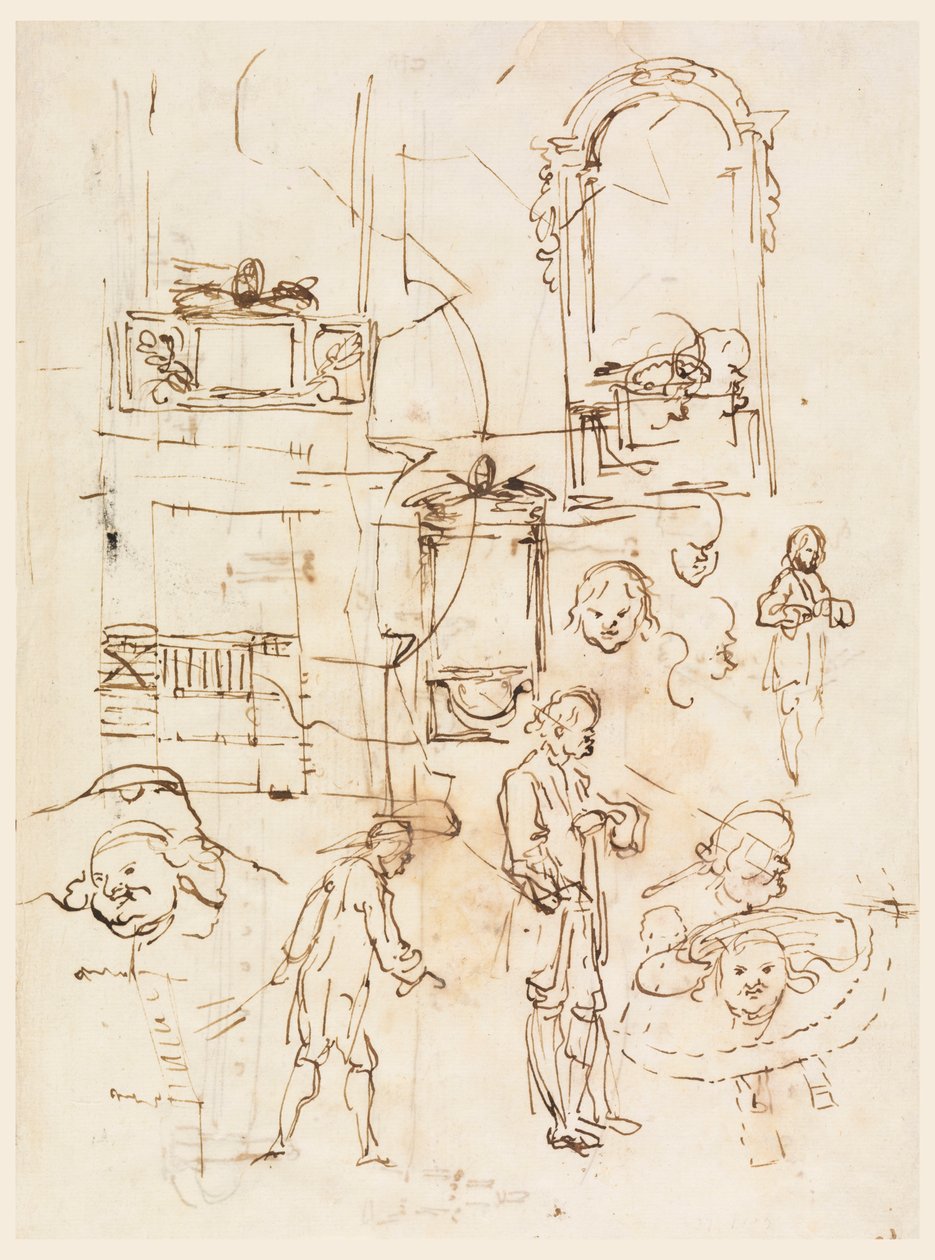 Dibujo, bocetos arquitectónicos y figurativos, hacia 1760 de Carlo Marchionni