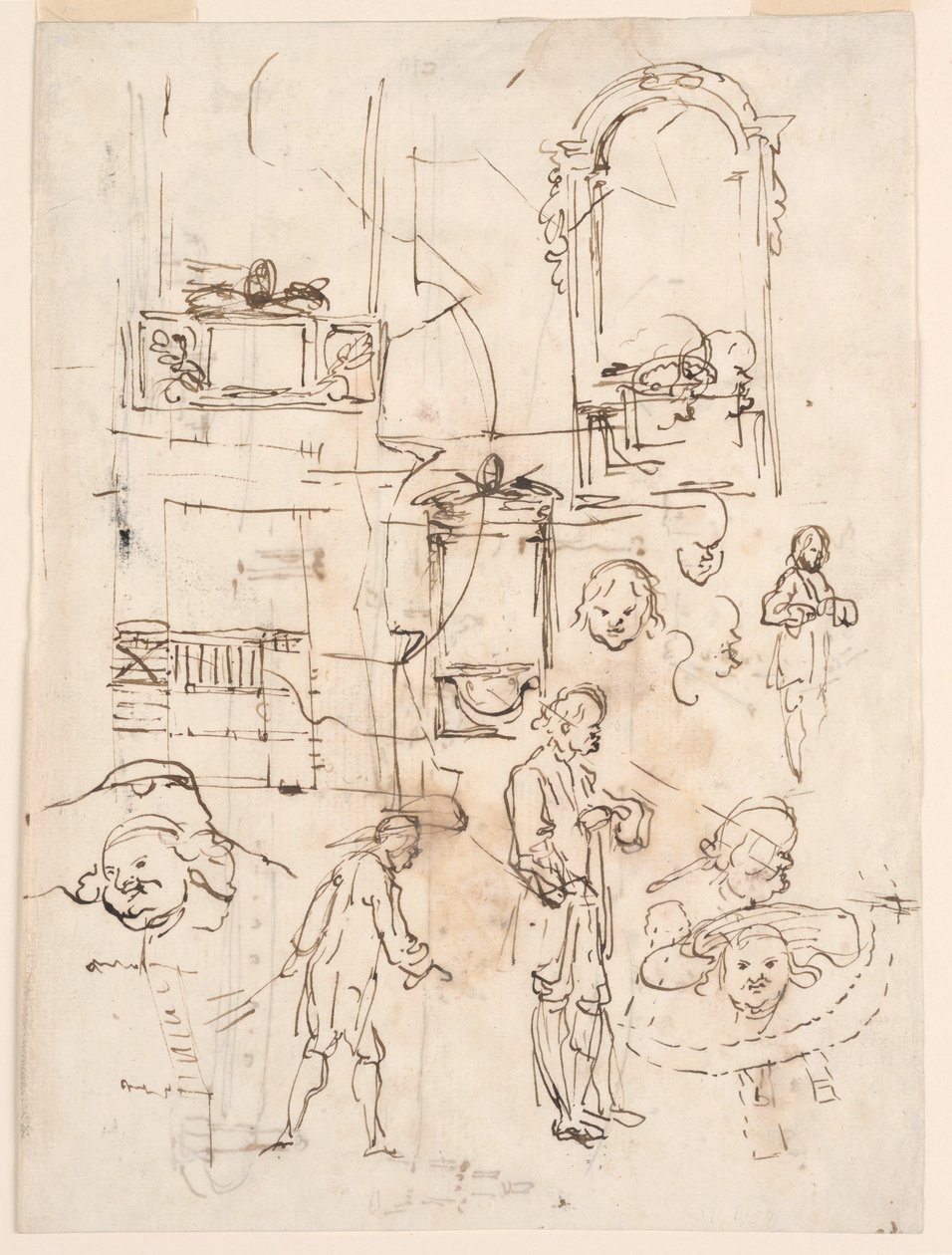 Dibujo, bocetos arquitectónicos y figurativos, hacia 1760 de Carlo Marchionni