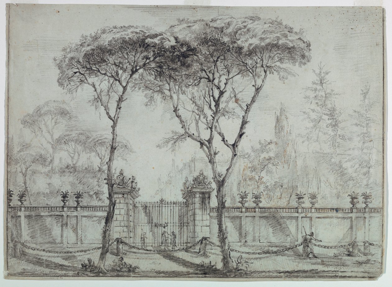 Dibujo, En la puerta de una villa, 1770-86 de Carlo Marchionni