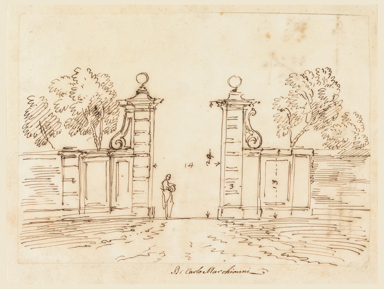 Dibujo, Diseño para la puerta de una villa, 1750-55 de Carlo Marchionni