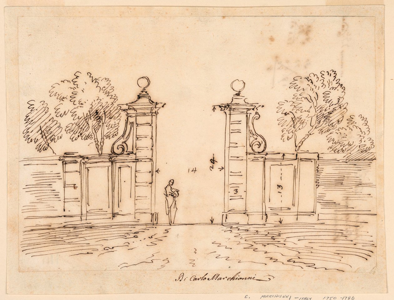 Dibujo, Diseño para la puerta de una villa, 1750-55 de Carlo Marchionni