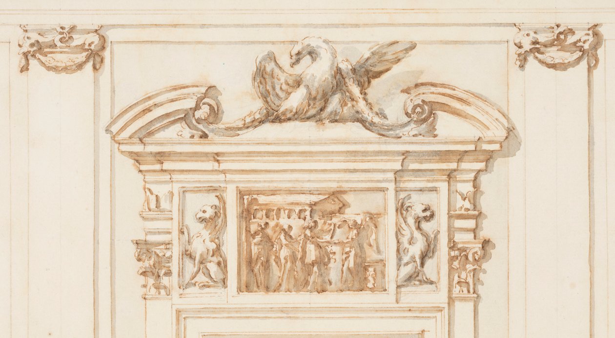 Dibujo, Diseño del portal norte, Gran Galería, Villa Albani, Roma, Italia, 1755-56 de Carlo Marchionni