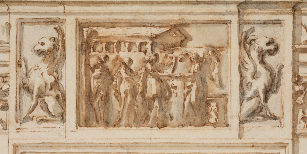 Dibujo, Diseño del portal norte, Gran Galería, Villa Albani, Roma, Italia, 1755-56 de Carlo Marchionni